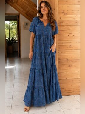 Roller Rabbit Blue Cluny Phoenix blue maxi Dress floral